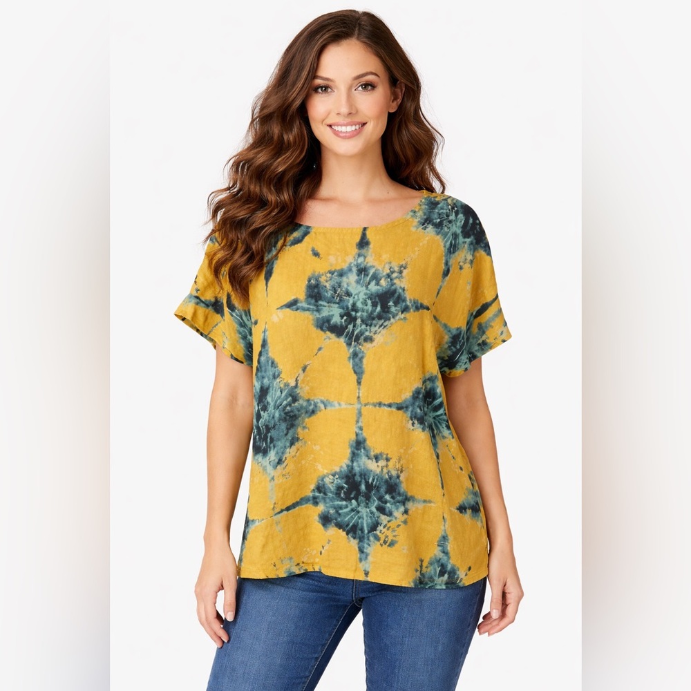Bellaambia Made in Italy Linen Tie-Dye Top S Boho‎ Oversized Casual